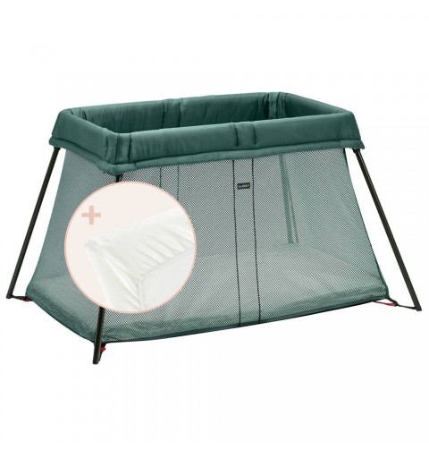 BabyBjorn - łóżeczko turystyczne Light z prześcieradłem | Ciemnozielony